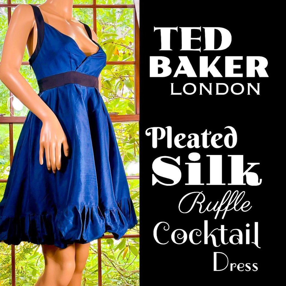 ▪️TED BAKER▪️Pleated Silk Ruffle Cocktail Dress